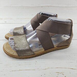 Sorel Ella Sandals Taupe Gold Womens Size 6 Shoes Cross Strap Stretch NL3536-240
